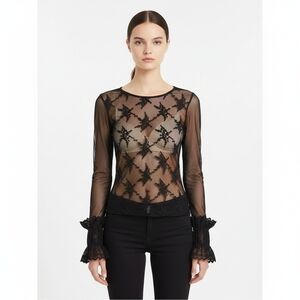 SASCH sheer emboridered lace cuff top M
